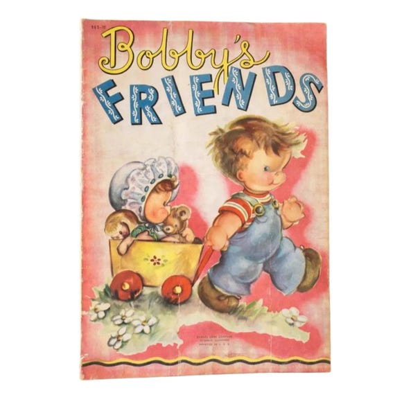 Vintage Children's Picture Book: Bobby's Friends, 1950s Color Illustrations