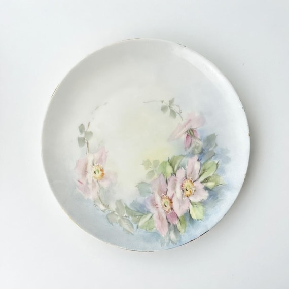 Hand-Painted M&Z Austria Floral Plate: Pink Roses, Gold Trim Porcelain (8.5")
