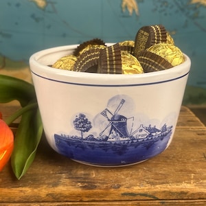 Vintage Delft Style Bowl, Blue & White Windmill Sailboat, Made in Taiwan Ceramic, Decorative Bowl