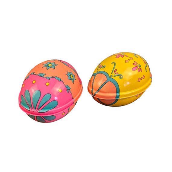 Vintage Floral Plastic Easter Eggs - Snap-Together Candy Containers, Set of 2