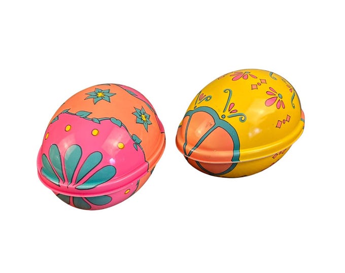 Vintage Floral Plastic Easter Eggs - Snap-Together Candy Containers, Set of 2