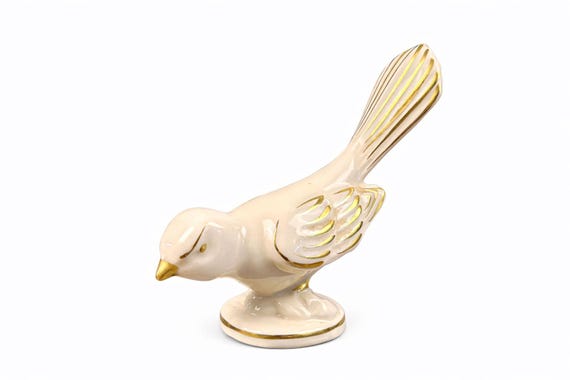 Vintage Princeton? China Cream & Gold Glazed Bird Figurine 1950s MCM