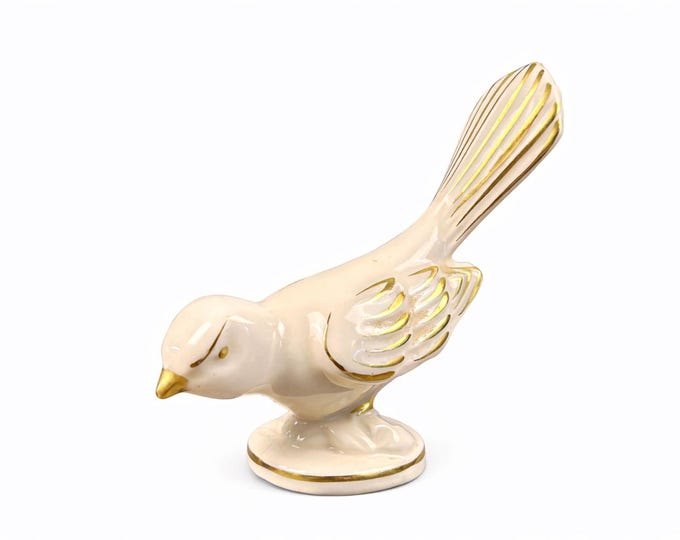 Vintage Princeton? China Cream & Gold Glazed Bird Figurine 1950s MCM