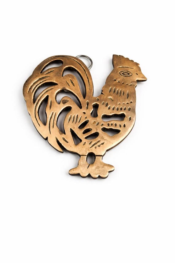 Vintage Odi Cast Iron Copper Chicken Rooster Hot Plate Trivet Home Decor 1995