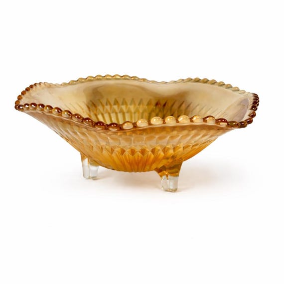 Vintage Jeannette Glass Co. Louisa Floragold Ruffled Bowl