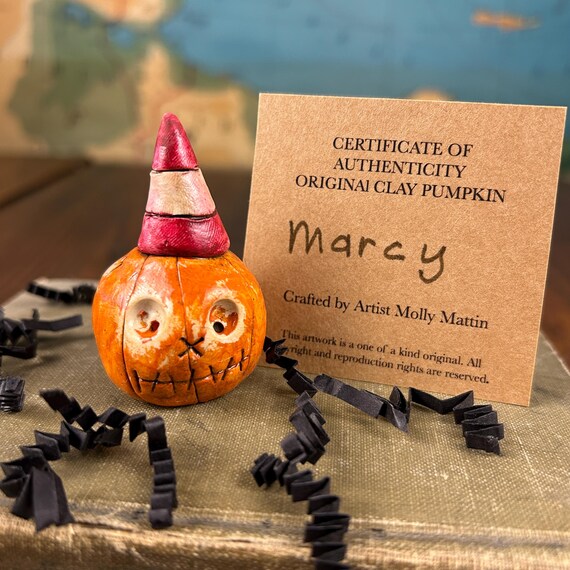 Hand-Crafted Polymer Clay Pumpkin: 'MARCY' - Halloween Dollhouse Decor Fall w/Certificate of Authenticity