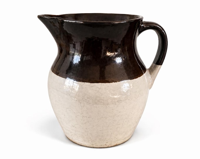 Large Two-Toned Pitcher: Classic Brown and Beige Stoneware, American Pottery