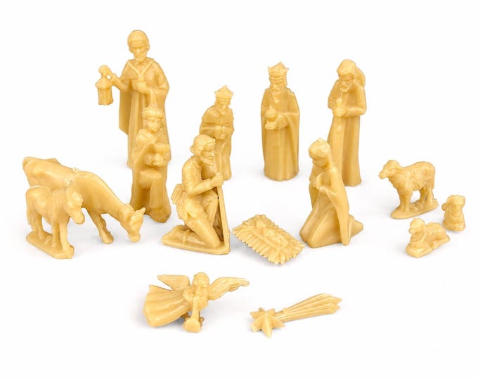 Vintage West Germany Miniature Nativity Set 14 Piece Creche NOS Dollhouse Christmas Decor 1950s