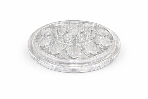 Vintage Clear Pressed Glass Flower Frog – 16-Hole Floral Arranger – Vase Insert, Paperweight, Brush Holder