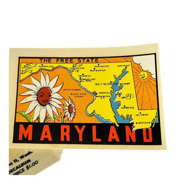 Maryland Vintage Water Slide Decal Sticker Laptop Water Bottle Luggage Souvenir