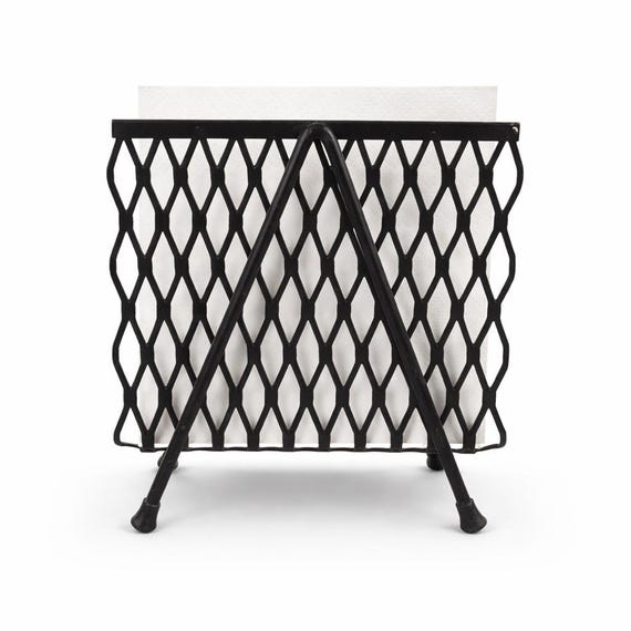 Vintage Black Mesh Metal Napkin Holder - Mid Century Modern A-Frame Design