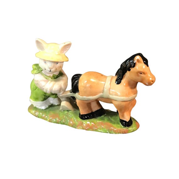 Charming Vintage Rabbit and Horse Plow Figurine from the Phillippines
