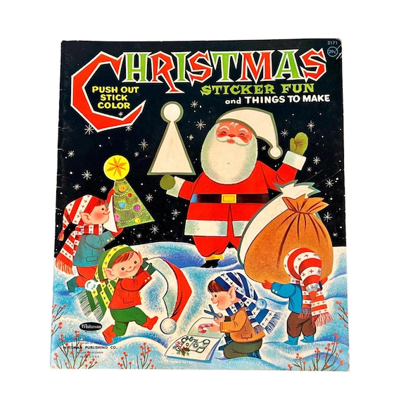 1967 Whitman Christmas Sticker Fun Book - Vintage Children's Activity usa 2171