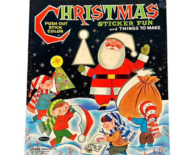 1967 Whitman Christmas Sticker Fun Book - Vintage Children's Activity usa 2171