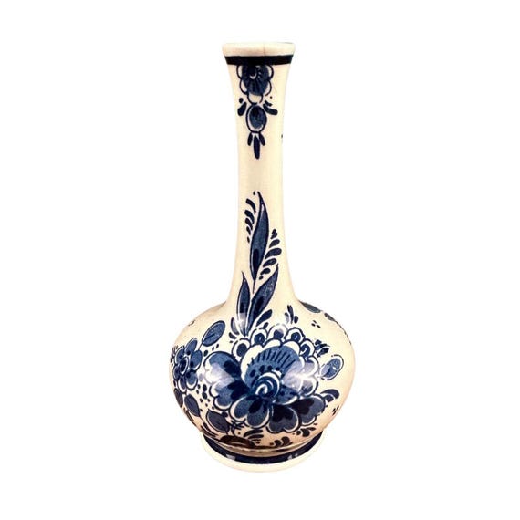 Vintage Royal Goedewaagen Delftware Blue Floral Bud Vase, 6"