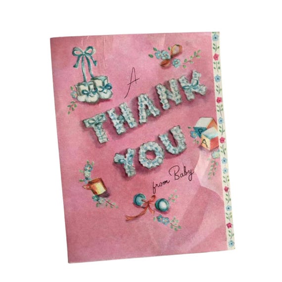 Vintage Baby Shower Thank You Cards | Pink Floral, New Old Stock (6 Cards)