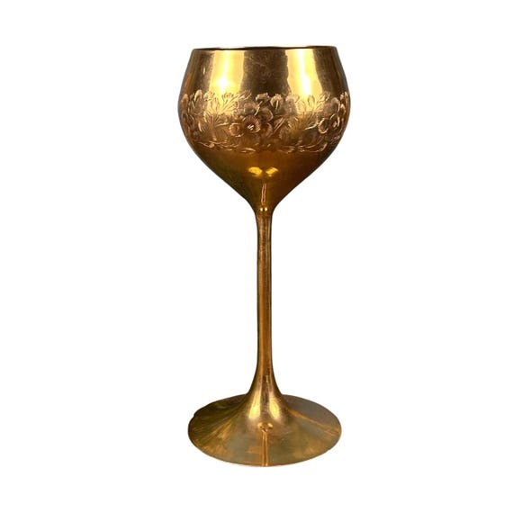 Vintage Etched Brass Chalice Goblet 12” Tall | Medieval Style Decor | Made in India