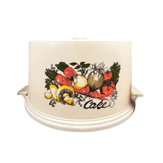 Vintage Lustro Ware Dome Cake Pie Cover/Carrier Mushroom, Carrots, onions, tomato