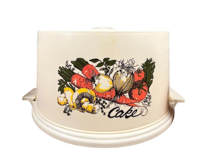 Vintage Lustro Ware Dome Cake Pie Cover/Carrier Mushroom, Carrots, onions, tomato