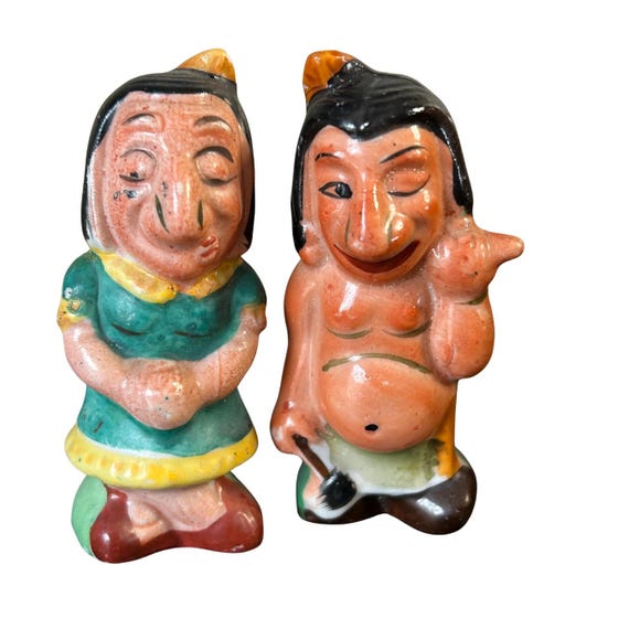 Vintage Fun Native American Salt and Pepper Shakers Made in Japan Indians West