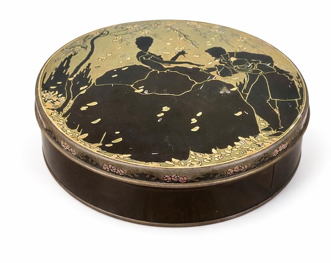 Vintage Sunlite Tindeco Collectible Round Tin with Man and Woman Floral