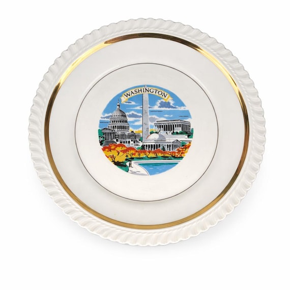 Vintage Washington DC Souvenir Plate: Mid-Century Capitol, Lincoln Memorial, Monument Collectible