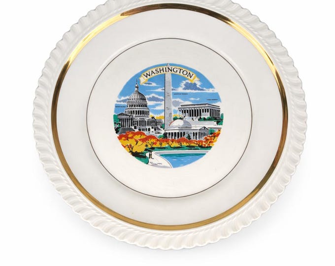 Vintage Washington DC Souvenir Plate: Mid-Century Capitol, Lincoln Memorial, Monument Collectible