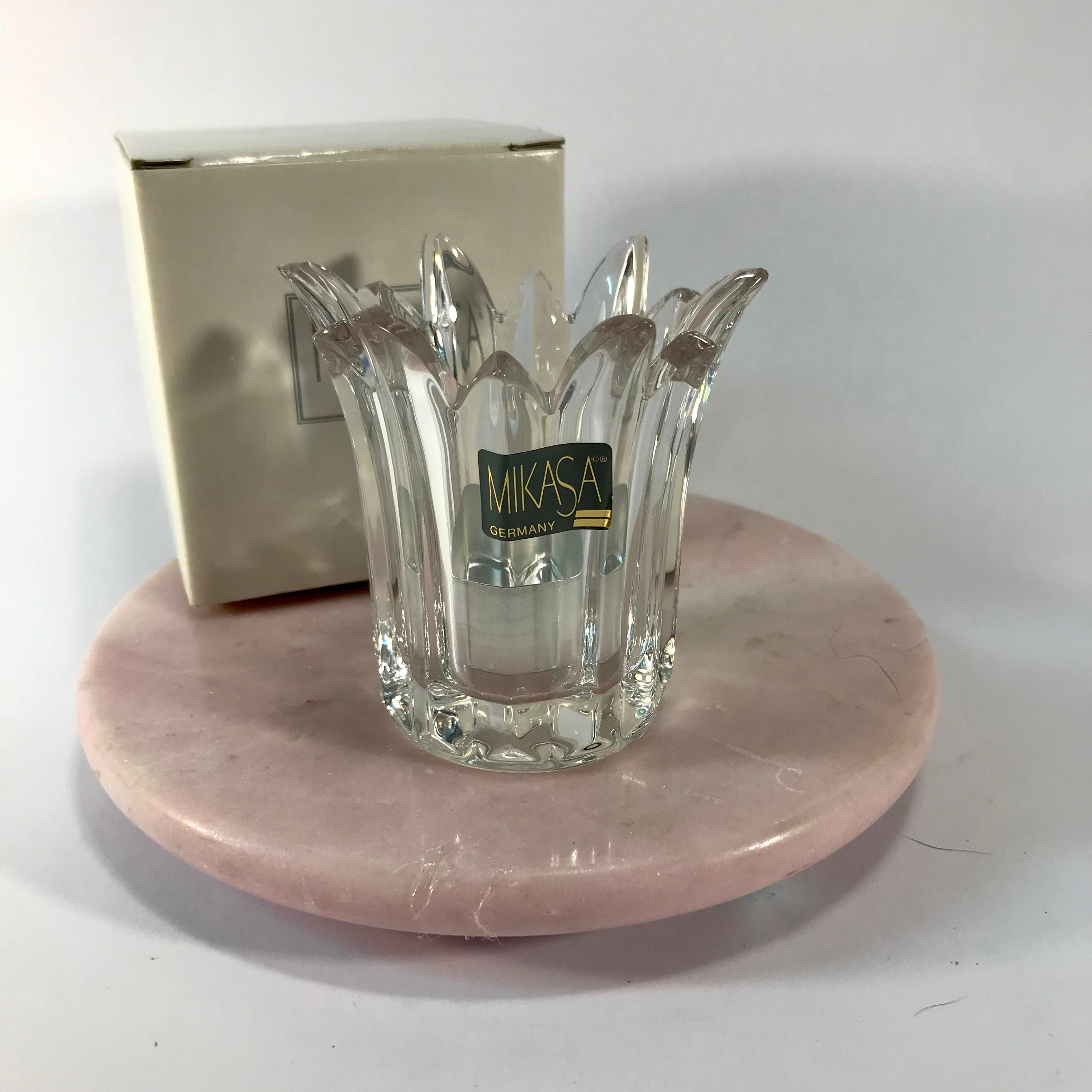 MCM Mikasa Florita Germany Glass Votice Candle Holder Starbust - with original box
