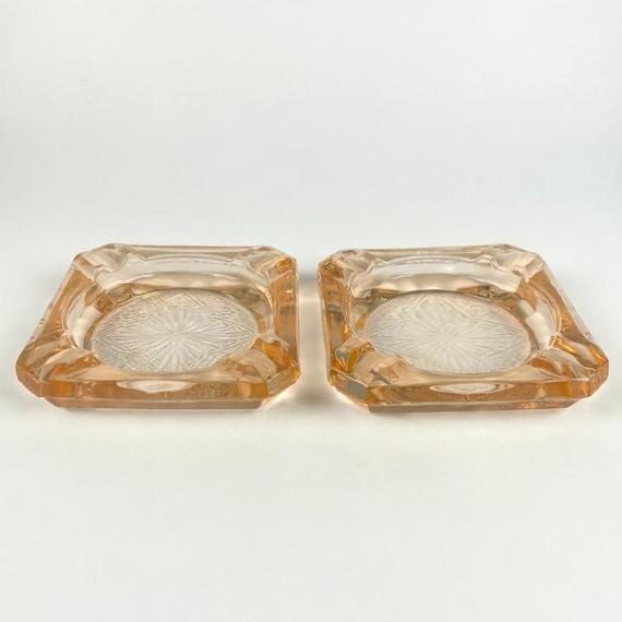 Set of 2: Vintage Jeannette Glass ADAM Pink Depression Glass Ashtrays/Trinket Dish