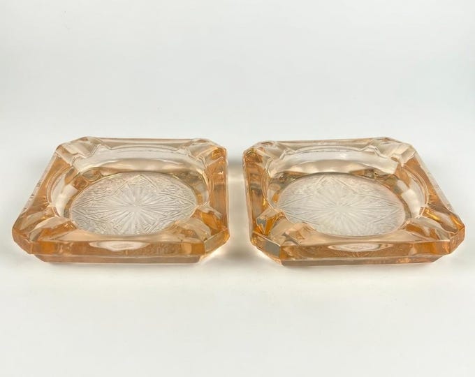 Set of 2: Vintage Jeannette Glass ADAM Pink Depression Glass Ashtrays/Trinket Dish