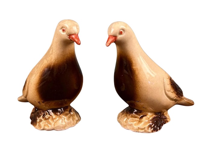 Vintage Lusterware Dove Figurines – Mid Century Brazil Pottery, Set of 2