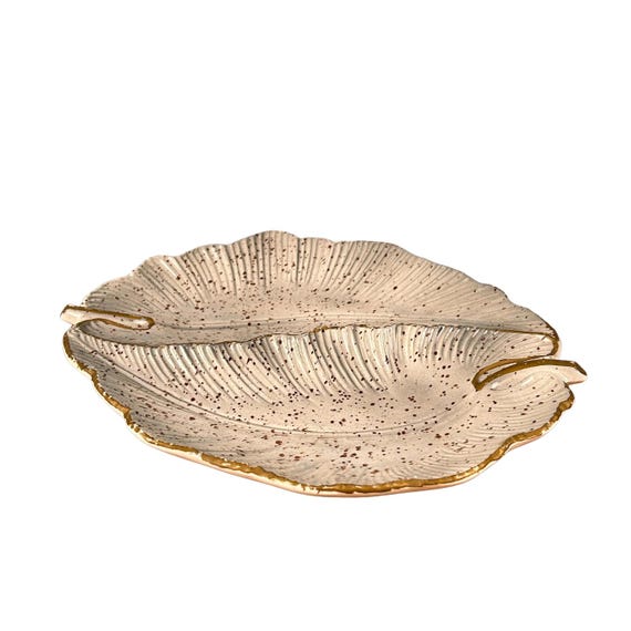 Vintage Mid-Century Modern Leaf Serving Dish – Speckled Ceramic Tray, Japan