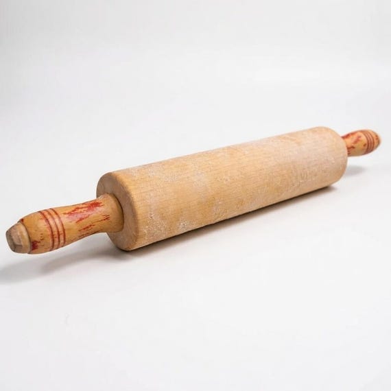 Vintage Wooden Rolling Pin with Red Handles | Farmhouse or Cottage Core Kitchen Decor