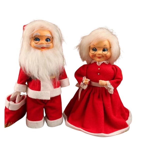 Vintage Handmade Mr. and Mrs. Santa Claus Doll Figures MCM