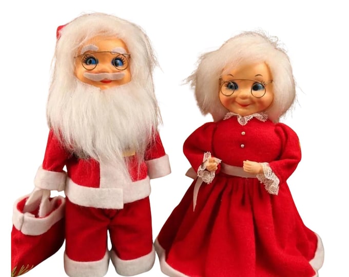 Vintage Handmade Mr. and Mrs. Santa Claus Doll Figures MCM