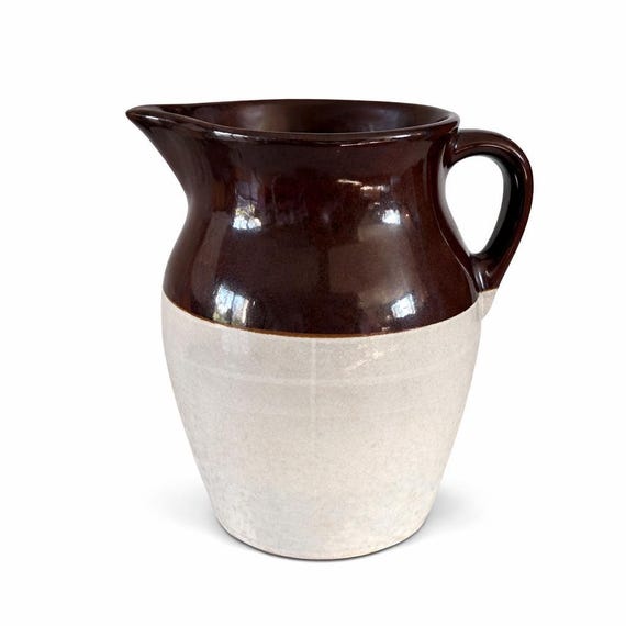 MCM Vintage Two-toned Stoneware Pottery PItcher USA