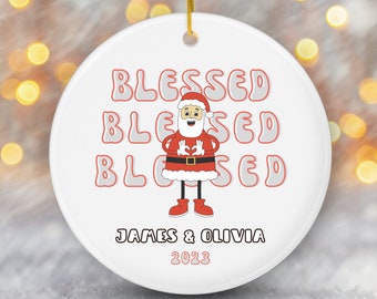 Blessed Couple Christmas Ornament - Personalized Ornament with Santa's Heart Hands, Mr & Mrs Christmas Ornament First Christmas Married