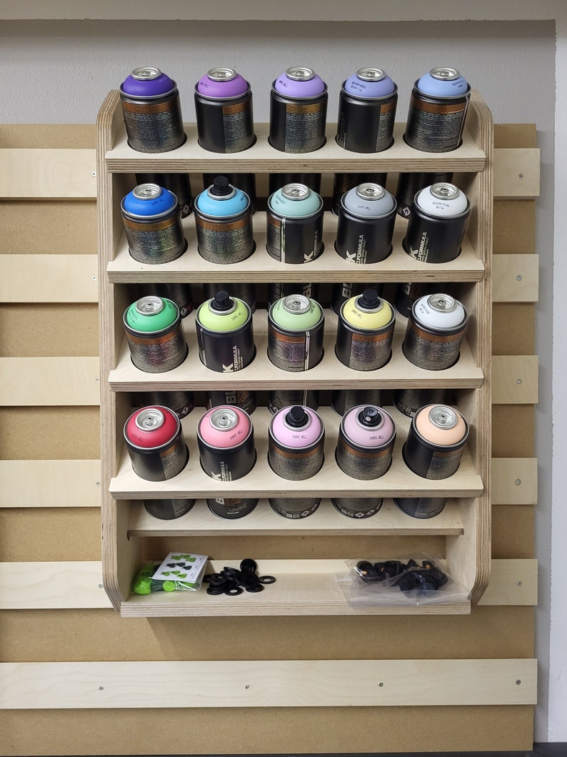 French Cleat Spray Can Holder & Organizer for 20 Spray Cans With Shelf, Downloadable File for