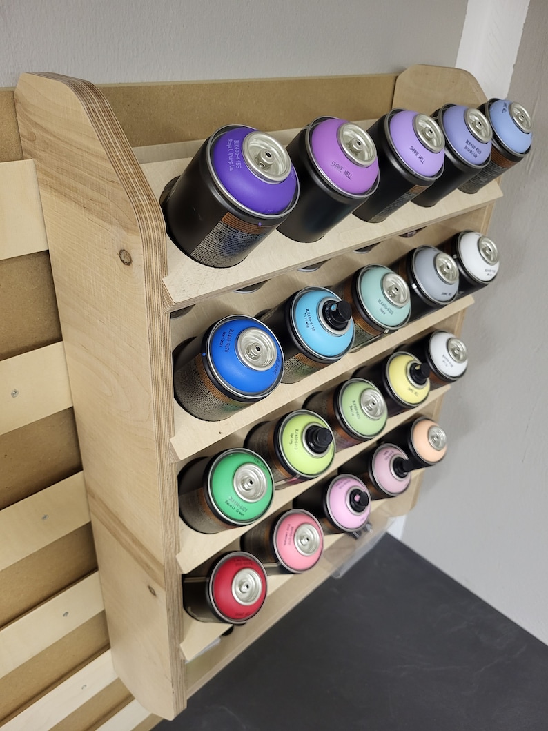 French Cleat Spray Can Holder & Organizer for 20 Spray Cans With Shelf