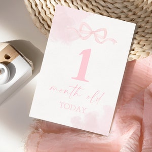 Cartes anniversaire bébé du mois Coquette noeud Couronne florale Cadeau grossesse bébé fille pour future maman Cadeau baby shower | Téléchargement NUMÉRIQUE