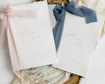 Personalized Wedding Vow Books Set | Handmade Paper, Silk Ribbon