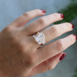 Clear Quartz Ring Raw Crystal Wire Wrapped Gold Ring One of a Kind Gemstone Healing Crystal Jewelry Handmade Gift for Her Personalized Rings