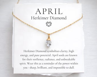 April Birthstone Necklace, Raw Herkimer Diamond Crystal Jewelry, April Birthday Gift