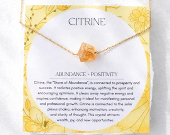 Citrine Necklace, Raw Crystal Jewelry for Manifesting, Abundance Stone Gift