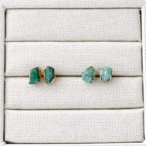Raw Emerald Stud Earrings, Gemstone Earrings, Healing Crystal Mismatched Earrings