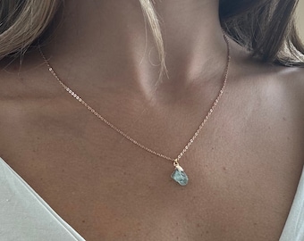 Dainty Aquamarine Necklace Raw Crystal Necklace March Birthstone Gift For Her Simple Gemstone Necklace Summer Jewelry Protection Crystal