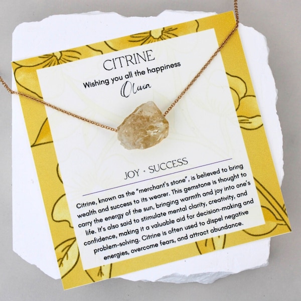 Raw Citrine Necklace Personalized Gift For Her Citrine Crystal Necklace Crystal Meaning Cards Citrine Pendant Necklace Gemstone Necklace