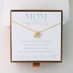 Glückliche Muttertagshalskette für Mama, personalisierte Muttertagsgeschenkkartenhalskette vom Sohn, zierlicher Mondsteinschmuck, für meine Mutterbotschaftskarte