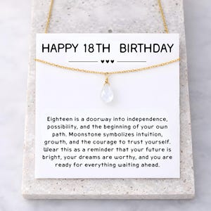 Happy 18th Birthday Moonstone Necklace, Turning 18 Jewelry for Independence, Confidence, Adulthood