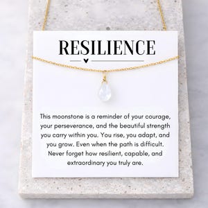 Resilience Moonstone Necklace, Your Rise You Adapt You Grow, Encouragement Jewelry Gift Gold
